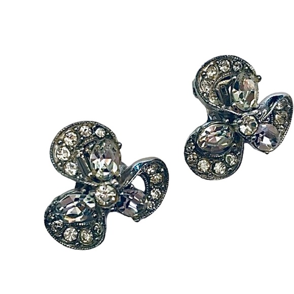 Vintage Rhinestone Clip on Earrings, Signed Bogoff, Glam - Picture 6 of 8